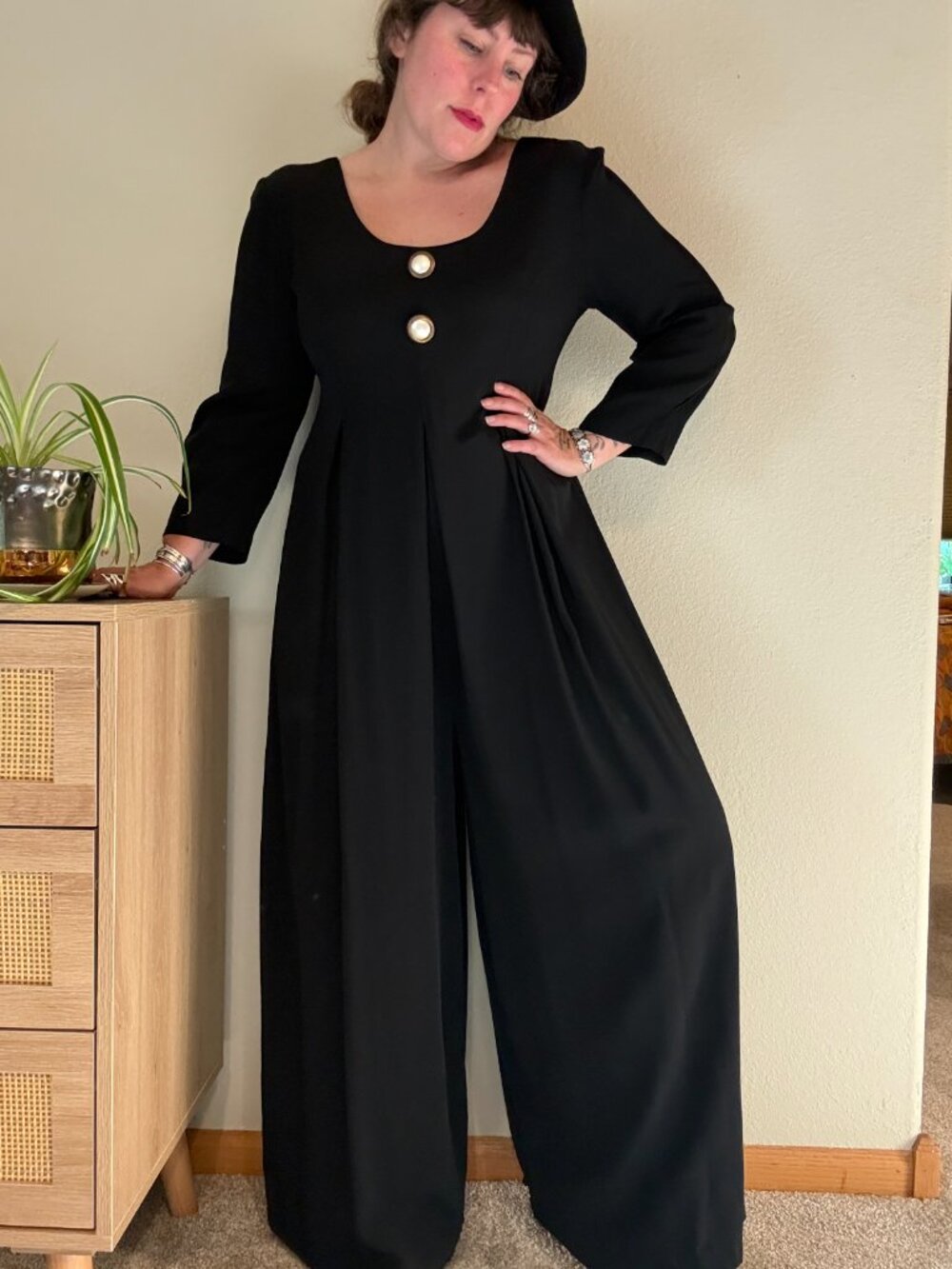 Vintage All That Jazz Black Wide Leg Long Sleeve Jumpsuit M/L